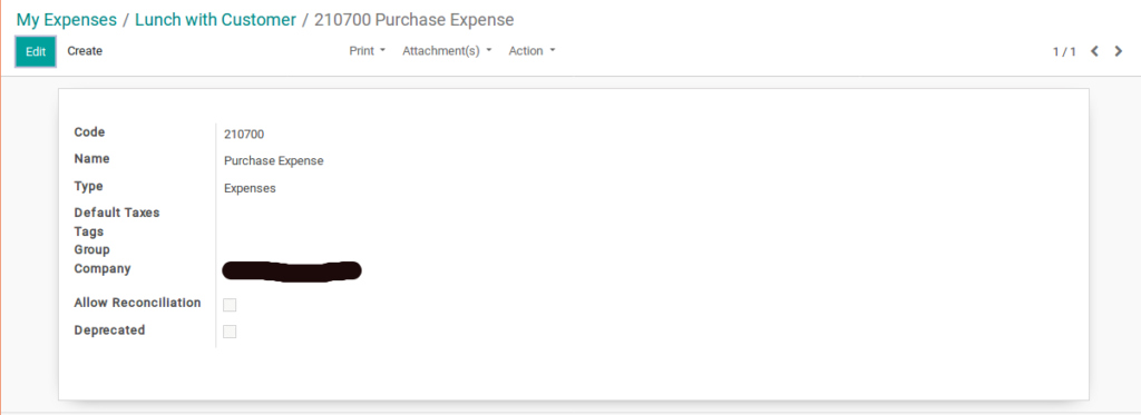 Manage Employee Expenses using Expense Management in Odoo expenses account record 1