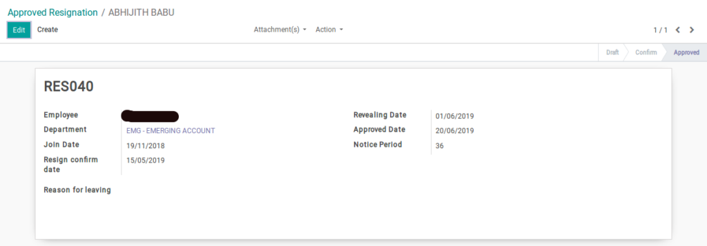 odoo resignation creation