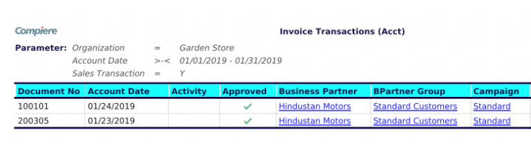 Compiere Invoice Inquiry
