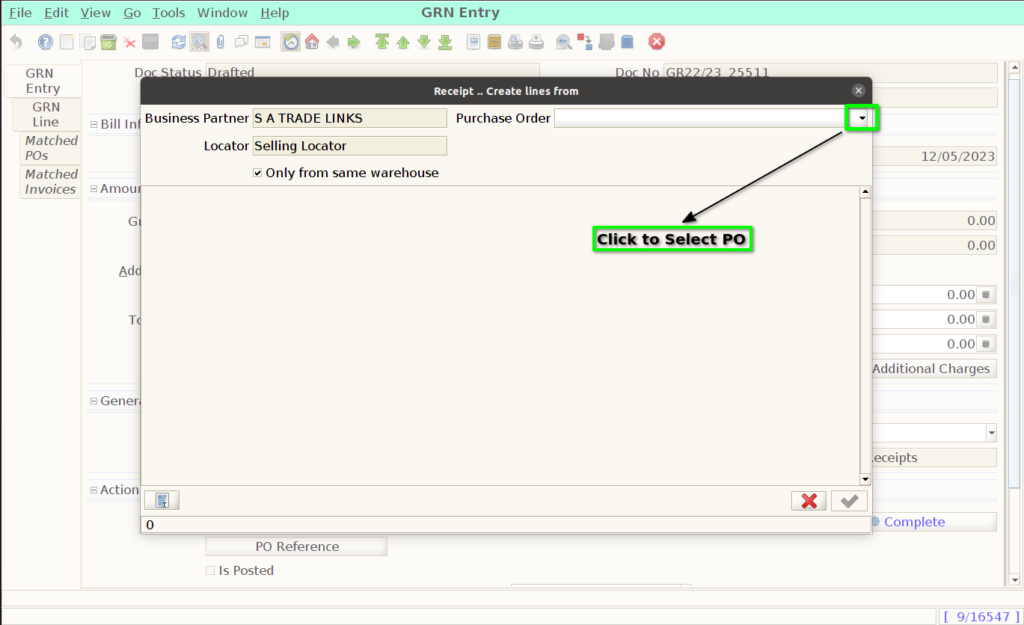 Tenthplanet Adempiere-Create GRN With PO-8