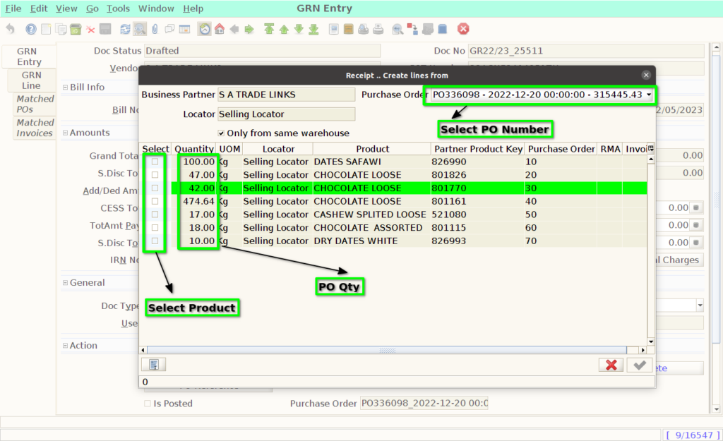 Tenthplanet Adempiere-Create GRN With PO-9