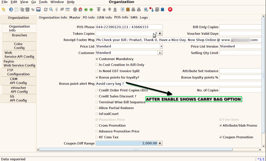 How to enable Bonus Points for bringing Own Carry Bags during Sales in ADempiere Retail? TenthPlanet-ADempiere-Masters-BonusPointswithCarryBag-2