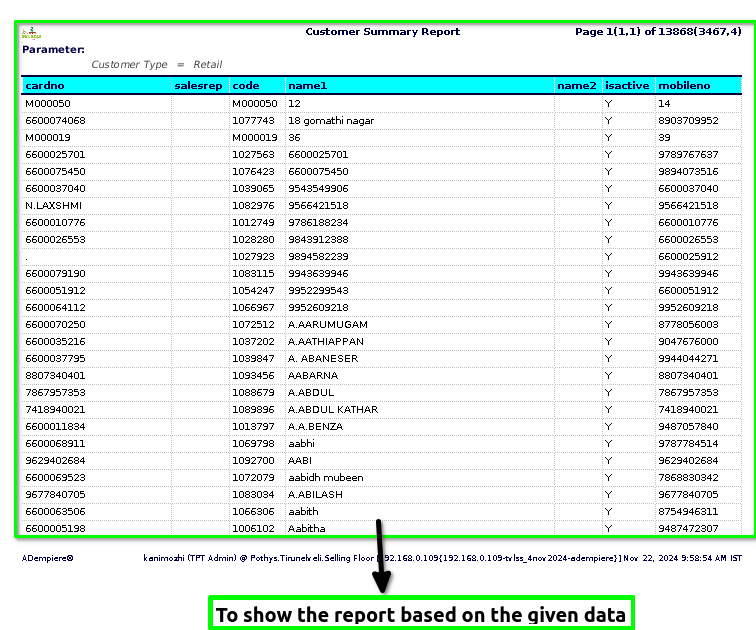 Tenthplanet-ADempiere-Customer Summary Report -2