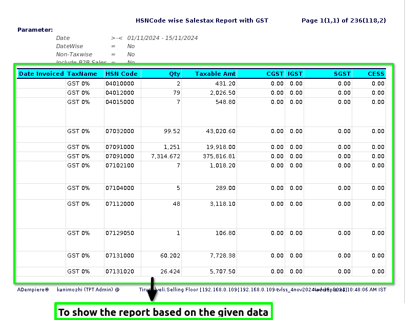 Tenthplanet-ADempiere-HSN Code Wise Sales Tax Report With GST-2