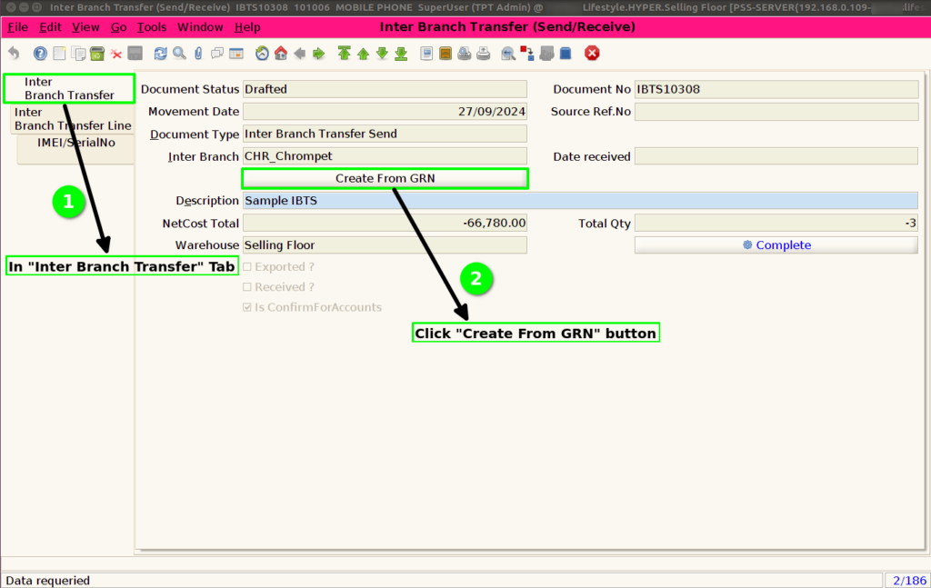 How to create a Inter Branch Transfer Send document in Adempiere Retail TenthPlanet ADempiere InterBranchTransferSendReceive 12