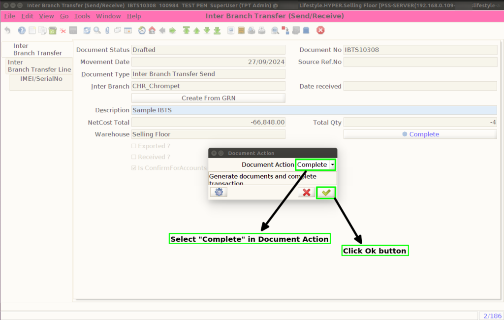 How to create a Inter Branch Transfer Send document in Adempiere Retail TenthPlanet ADempiere InterBranchTransferSendReceive 18