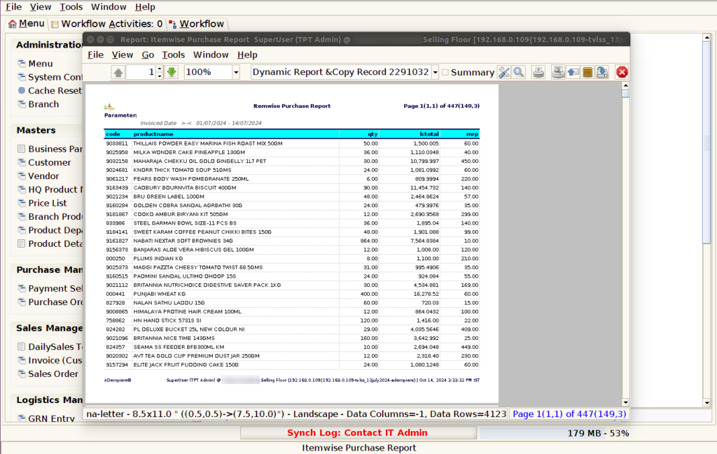 How to view Item Wise Purchase Report in Adempiere Retail TenthPlanet-ADempiere-Item-Wise-Purchase-Repor-4