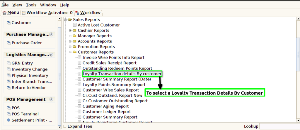 How to view Loyalty Transaction Details by Customer Report in Adempiere Retail Tenthplanet-ADempiere-Loyalty Transaction Details by Customer Report