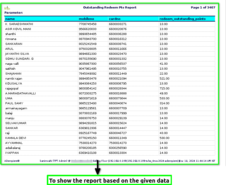 How to view Outstanding Redeem Points Report in Adempiere Retail TenthPlanet ADempiere Outstanding Redeem Points Report 2 1