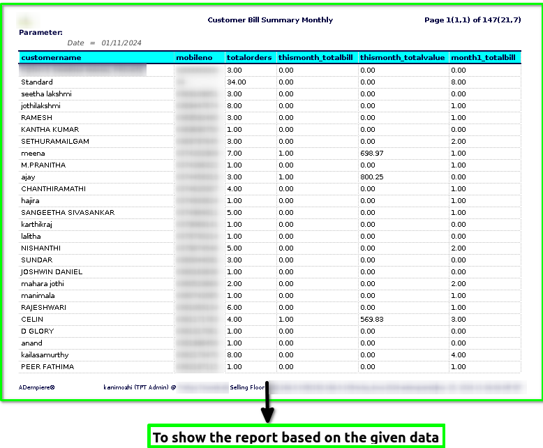 How to view Customer Bill Summary-Monthly Report in Adempiere Retail TenthPlanet-ADempiere-POS-CustomerBillSummaryMonthlyReport-3