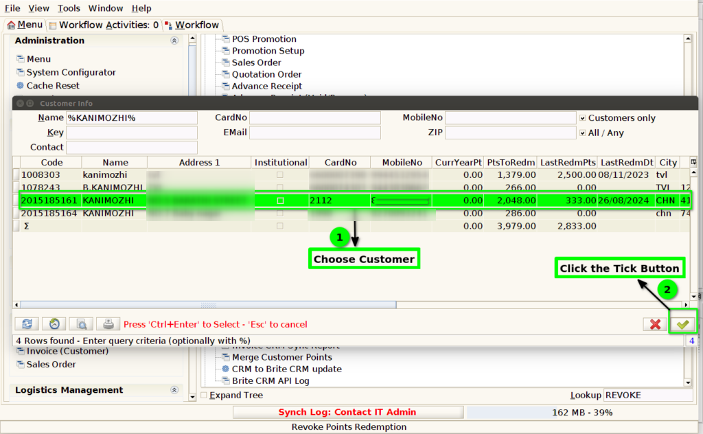 How to revoke customer points wrongly redeemed in Adempiere Retail TenthPlanet-ADempiere-POS-CustomerInfo-5