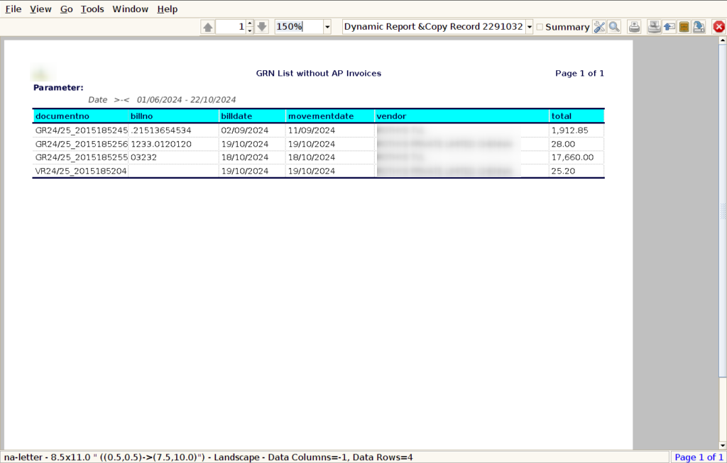 How to view GRN List without AP Invoices Report in Adempiere Retail TenthPlanet-ADempiere-POS-GRNListWitnoutAPInvoices-4