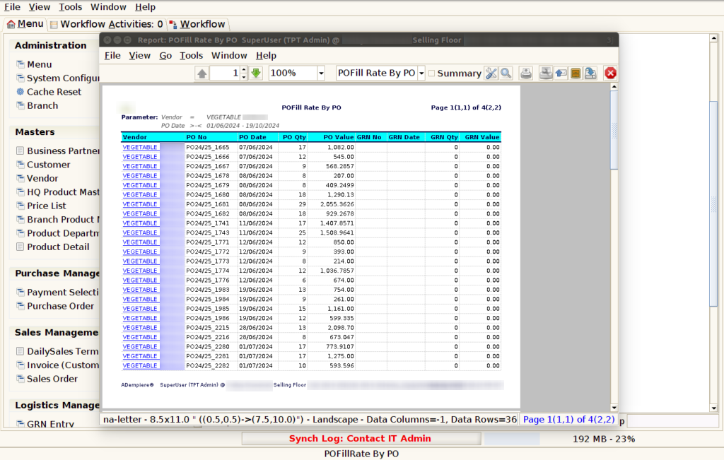 How to view PO Fill Rate Report by PO in Adempiere Retail TenthPlanet-ADempiere-POS-POFillRateByPO-4