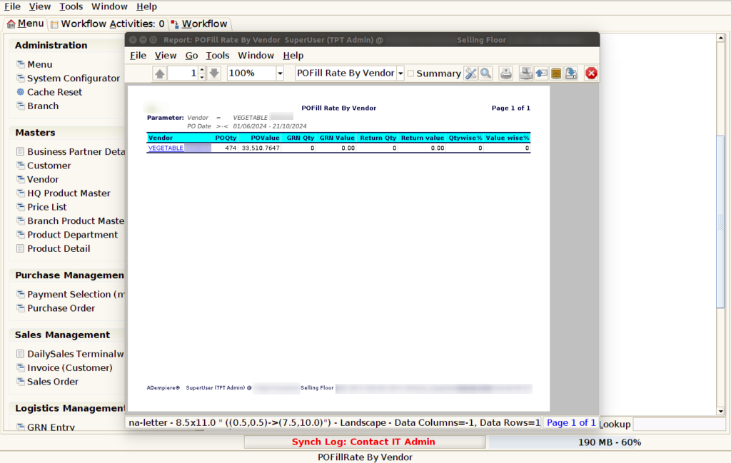 How to view PO Fill Rate Report in Adempiere Retail TenthPlanet-ADempiere-POS-POFillRateByVendor-4