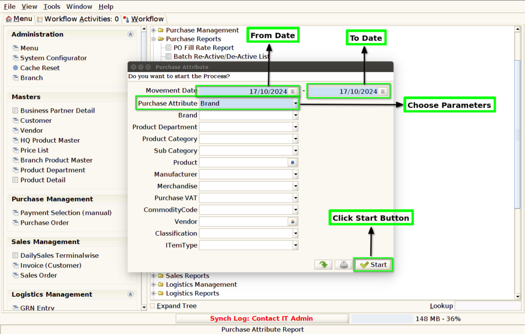 How to view Purchase Attribute Report in Adempiere Retail TenthPlanet-ADempiere-POS-PurchaseAttributeReport-3
