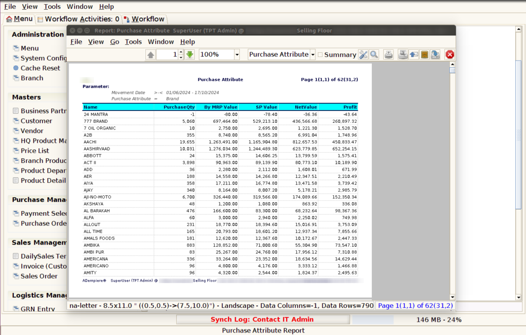 How to view Purchase Attribute Report in Adempiere Retail TenthPlanet-ADempiere-POS-PurchaseAttributeReport-4