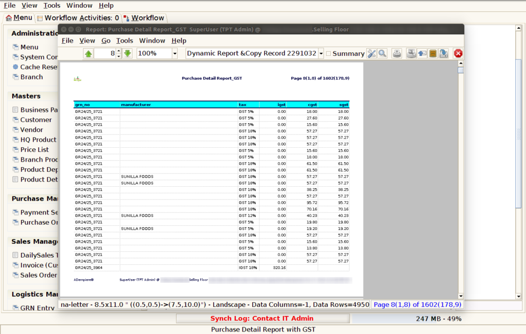 How to view Purchase Detail Report with GST in Adempiere Retail TenthPlanet-ADempiere-POS-PurchaseDetailReportWithGST-11