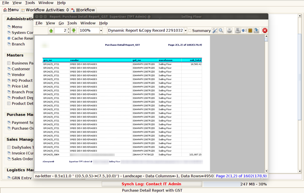 How to view Purchase Detail Report with GST in Adempiere Retail TenthPlanet-ADempiere-POS-PurchaseDetailReportWithGST-5