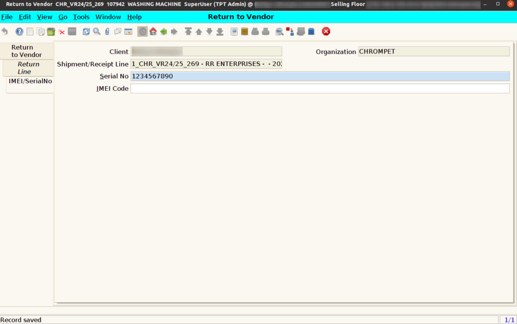 How to create Return to Vendor transactions Adempiere Retail TenthPlanet-ADempiere-POS-ReturnToVendor-14
