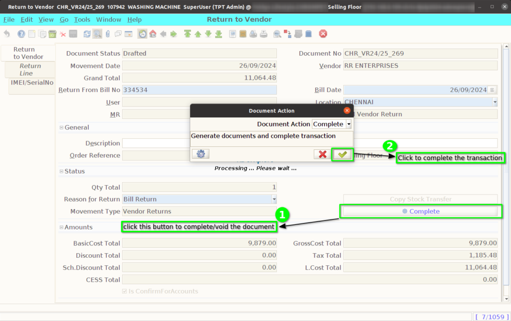 How to create Return to Vendor transactions Adempiere Retail TenthPlanet-ADempiere-POS-ReturnToVendor-15