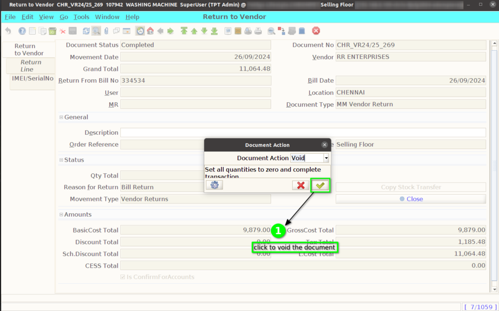 How to create Return to Vendor transactions Adempiere Retail TenthPlanet-ADempiere-POS-ReturnToVendor-17