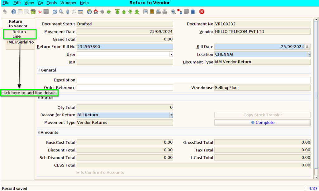 How to create Return to Vendor transactions Adempiere Retail TenthPlanet-ADempiere-POS-ReturnToVendor-5