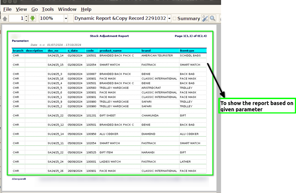 TenthPlanet-ADempiere-Report-Stock Adjustment Report-2