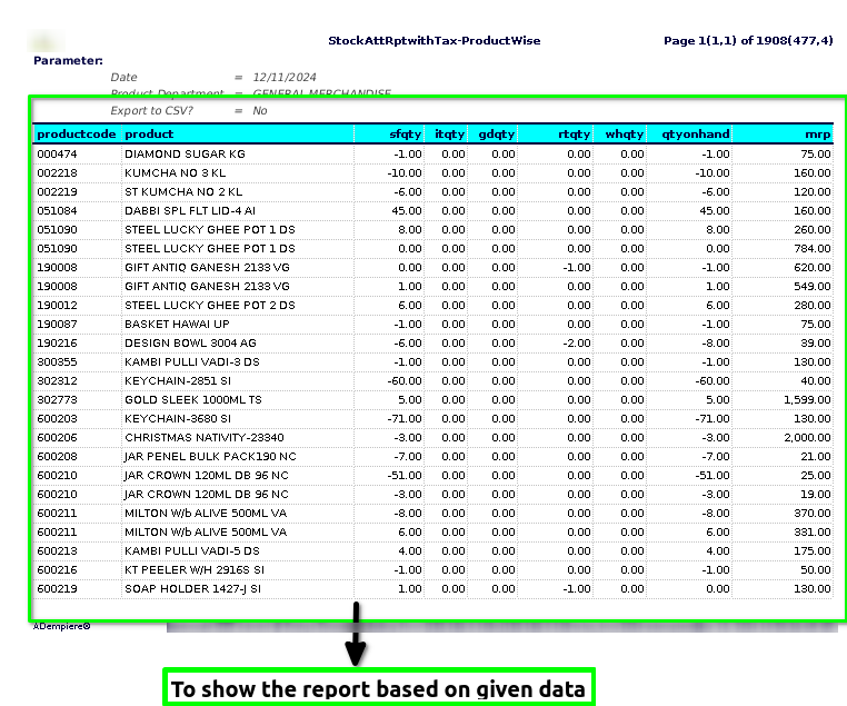 How to view Stock Attribute Report (with Tax) in Adempiere Retail TenthPlanet-ADempiere-Report-Stock attribute Report(with tax)-2