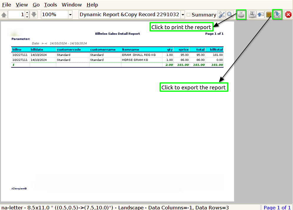 How to view Bill Wise Sales Detail Report in Adempiere Retail Tenthplanet ADempiere Report-Bill Wise Sales Detail Report-2