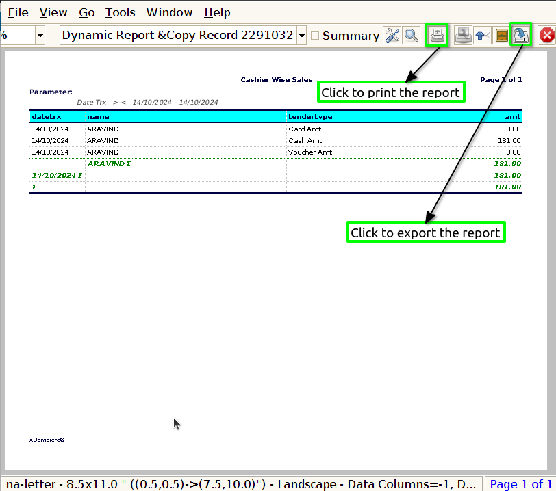 How to view Cashier Wise Sales Report in Adempiere Retail Tenthplanet ADempiere Report-Cashier Wise Sales Report-1