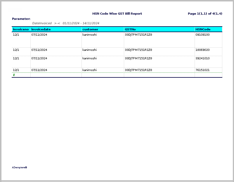 Tenthplanet ADempiere Report-HSN Code Wise GST Report-2