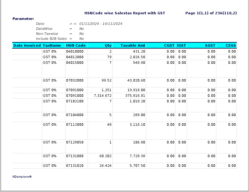 How to view HSN Code Wise Sales Tax Report with GST in Adempiere Retail Tenthplanet-ADempiere-Report-HSN Code Wise Sales Tax Report-2