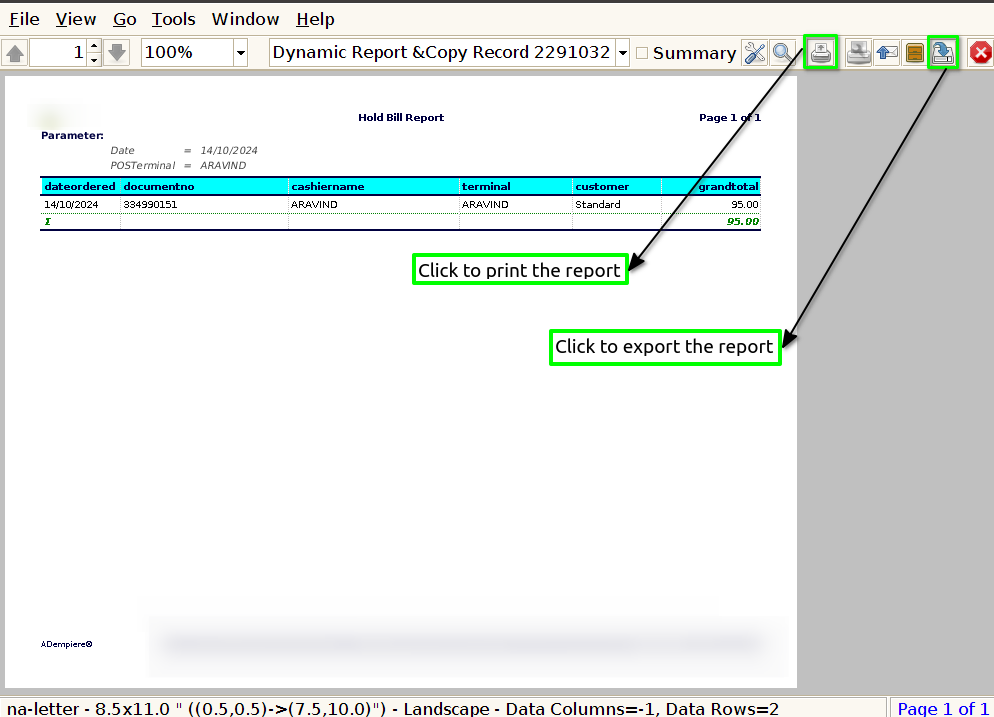 How to view Hold Bill Report in Adempiere Retail Tenthplanet ADempiere Report-Hold Bill Report-2