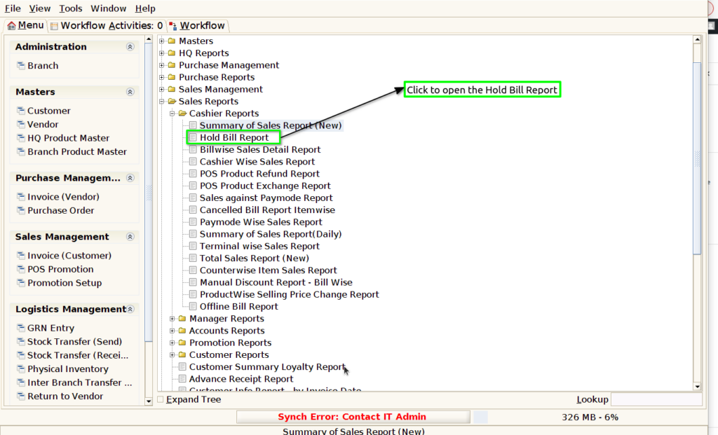 How to view Hold Bill Report in Adempiere Retail Tenthplanet ADempiere Report-Hold Bill Report
