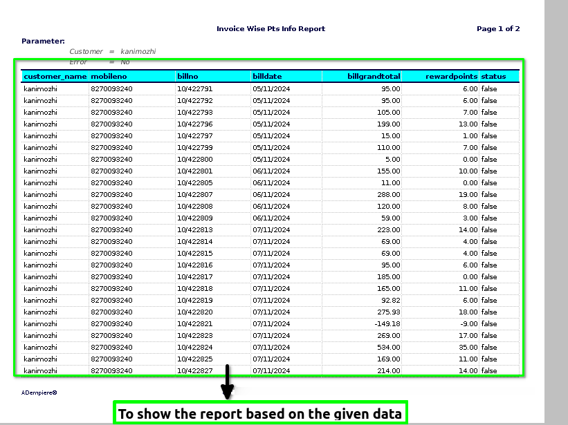 How to view Invoice Wise Points Info Report in Adempiere Retail Tenthplanet ADempiere Report-Invoice Wise Points Info Reports-2