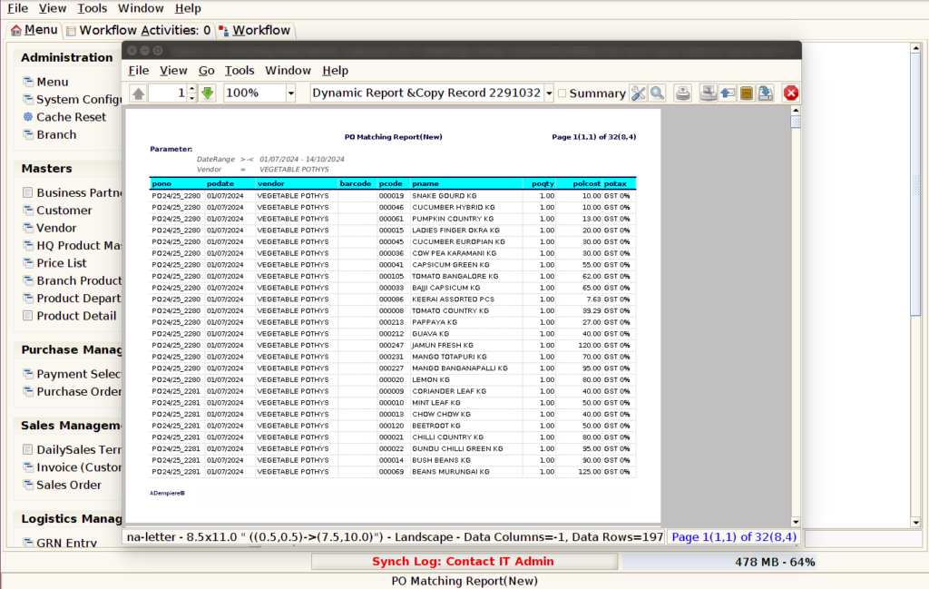 How to view PO Matching Report in Adempiere Retail Tenthplanet ADempiere Report-PO Matching Report-3