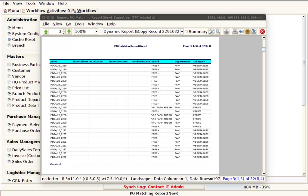 How to view PO Matching Report in Adempiere Retail Tenthplanet ADempiere Report-PO Matching Report-5