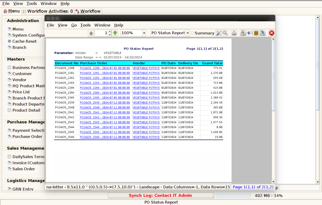 How to view PO Status Report in Adempiere Retail Tenthplanet ADempiere Report-PO Status Report-3