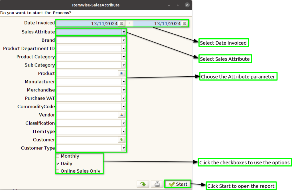 How to view Sales Attribute Report (D&M) in Adempiere Retail Tenthplanet ADempiere Report-Sales Attribute Report (D&M)-1