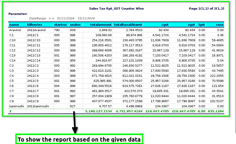 How to view Sales Tax Report with GST Counter-Wise in Adempiere Retail Tenthplanet ADempiere Report- Sales Tax Report with GST Counter Wise-2