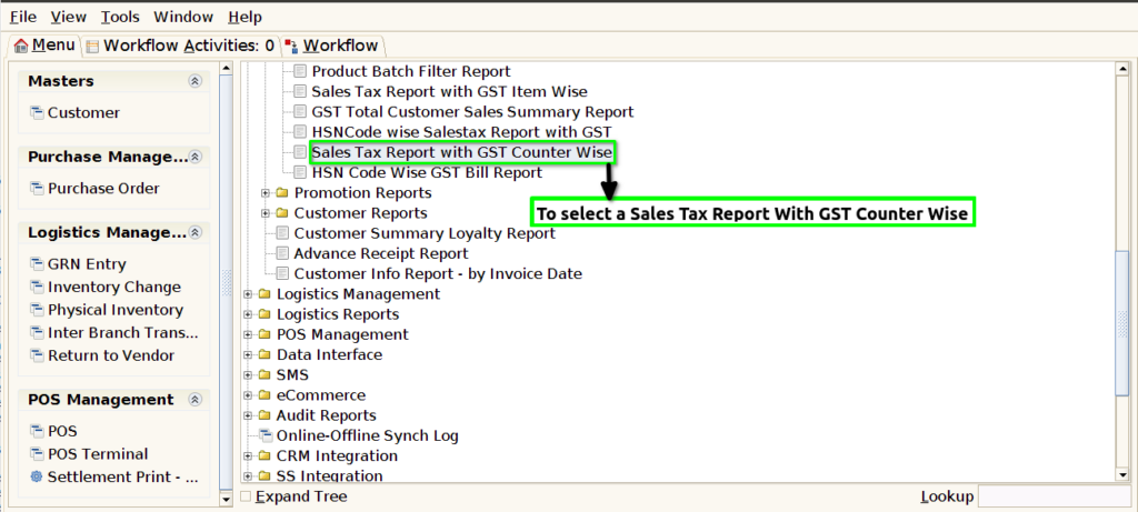 How to view Sales Tax Report with GST Counter-Wise in Adempiere Retail Tenthplanet ADempiere Report- Sales Tax Report with GST Counter Wise