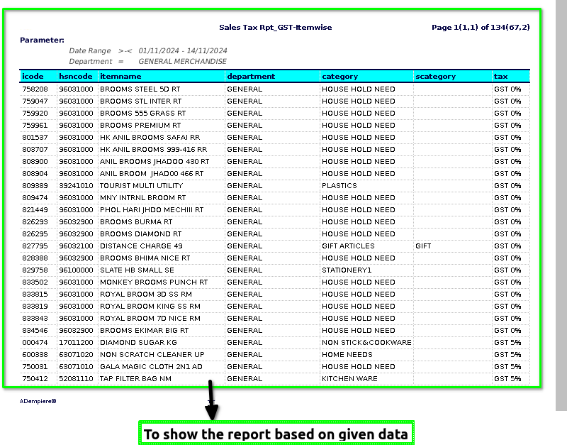 How to view Sales Tax Report with GST Item Wise in Adempiere Retail Tenthplanet ADempiere Report- Sales tax report with GST item wise-2