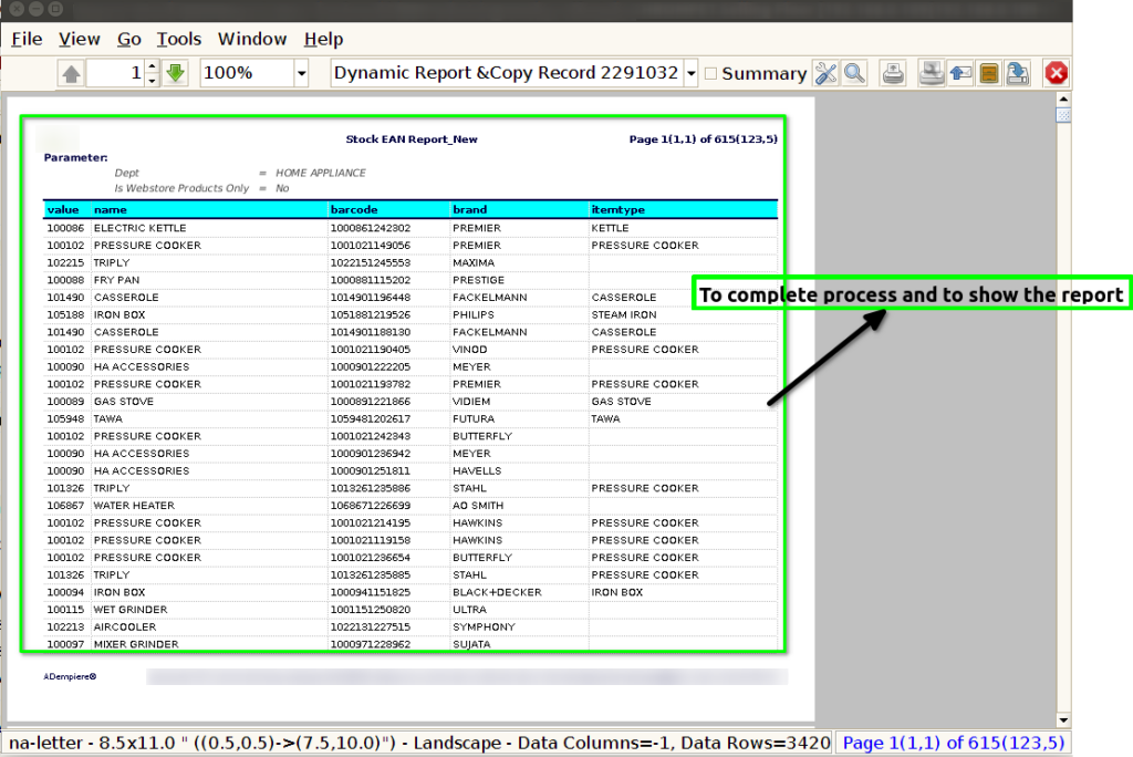 How to view Stock EAN Report As of Today in Adempiere Retail Tenthplanet ADempiere Report-Stock EAN Report(As of Today)-2