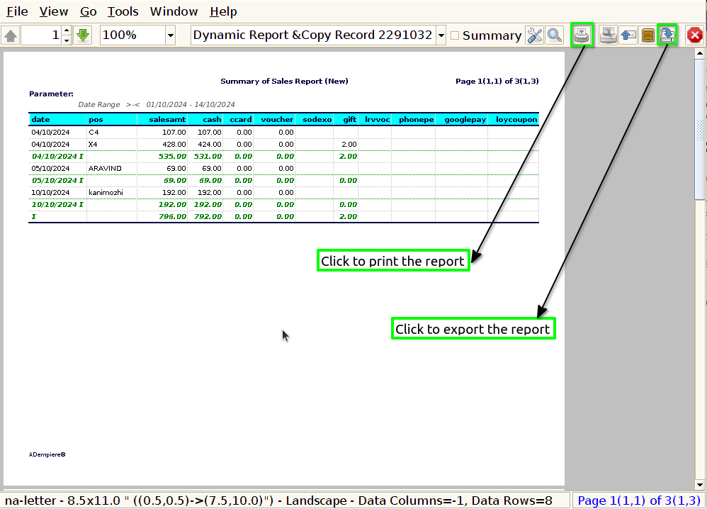 How to view Summary of Sales Report in Adempiere Retail Tenthplanet ADempiere Report-Summary of sales report(new)-2