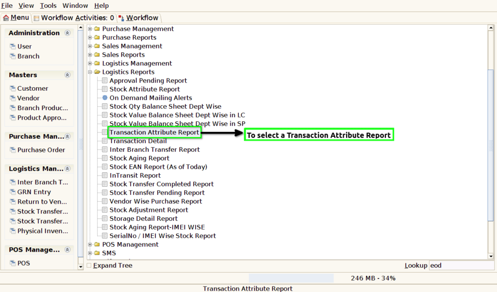 How to view Transaction Attribute Report in Adempiere Retail Tenthplanet ADempiere Report-Transaction Attribute Report