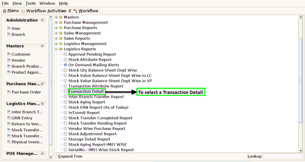 How to view Transaction Detail Report in Adempiere Retail Tenthplanet ADempiere Report-Transaction Detail Report