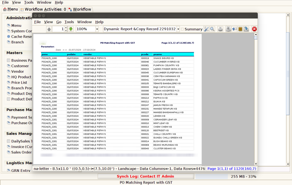 How to view PO Matching Report with GST in Adempiere Retail Tenthplanet Adempiere Report-Purchase Order Matching Report with GST-3