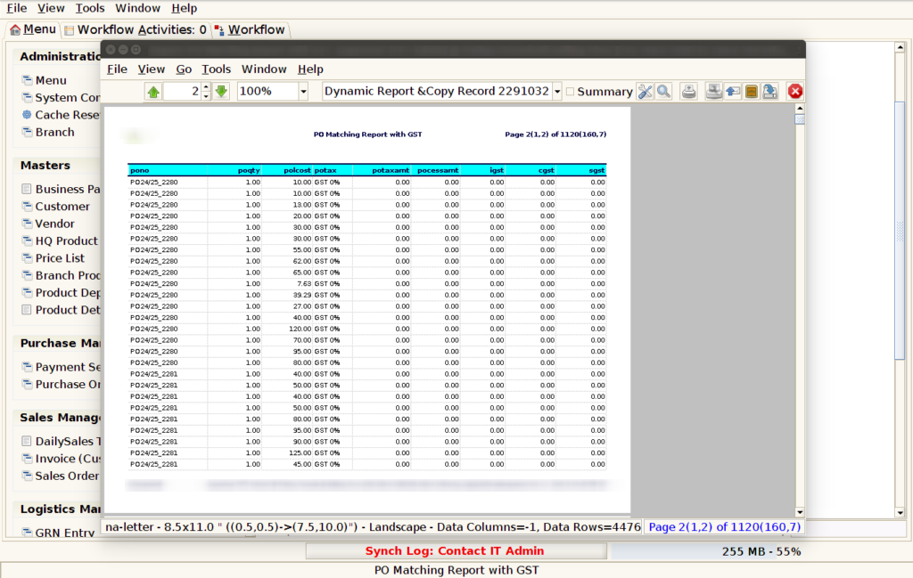 How to view PO Matching Report with GST in Adempiere Retail Tenthplanet Adempiere Report-Purchase Order Matching Report with GST-4