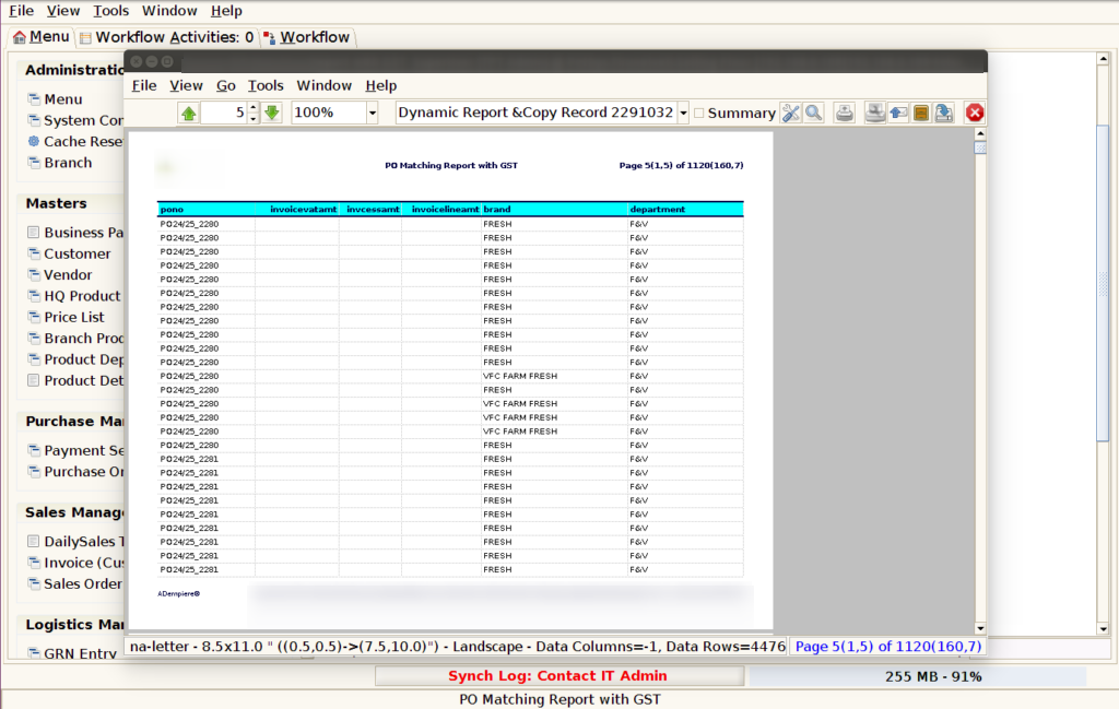 How to view PO Matching Report with GST in Adempiere Retail Tenthplanet Adempiere Report-Purchase Order Matching Report with GST-7