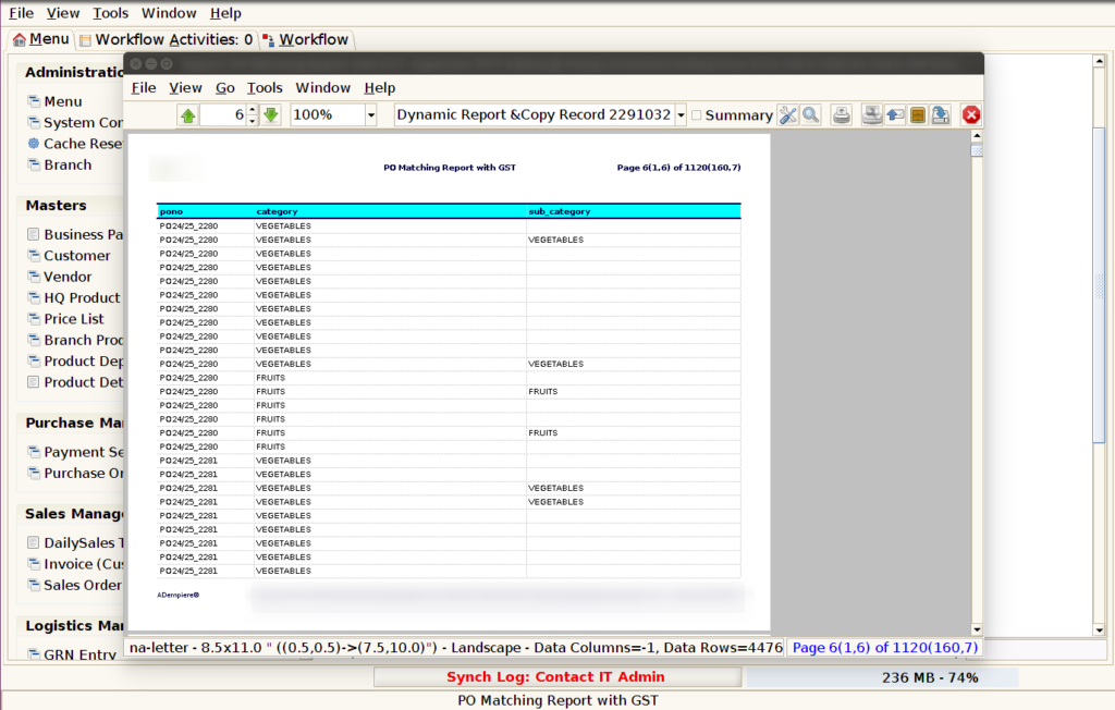How to view PO Matching Report with GST in Adempiere Retail Tenthplanet Adempiere Report-Purchase Order Matching Report with GST-8
